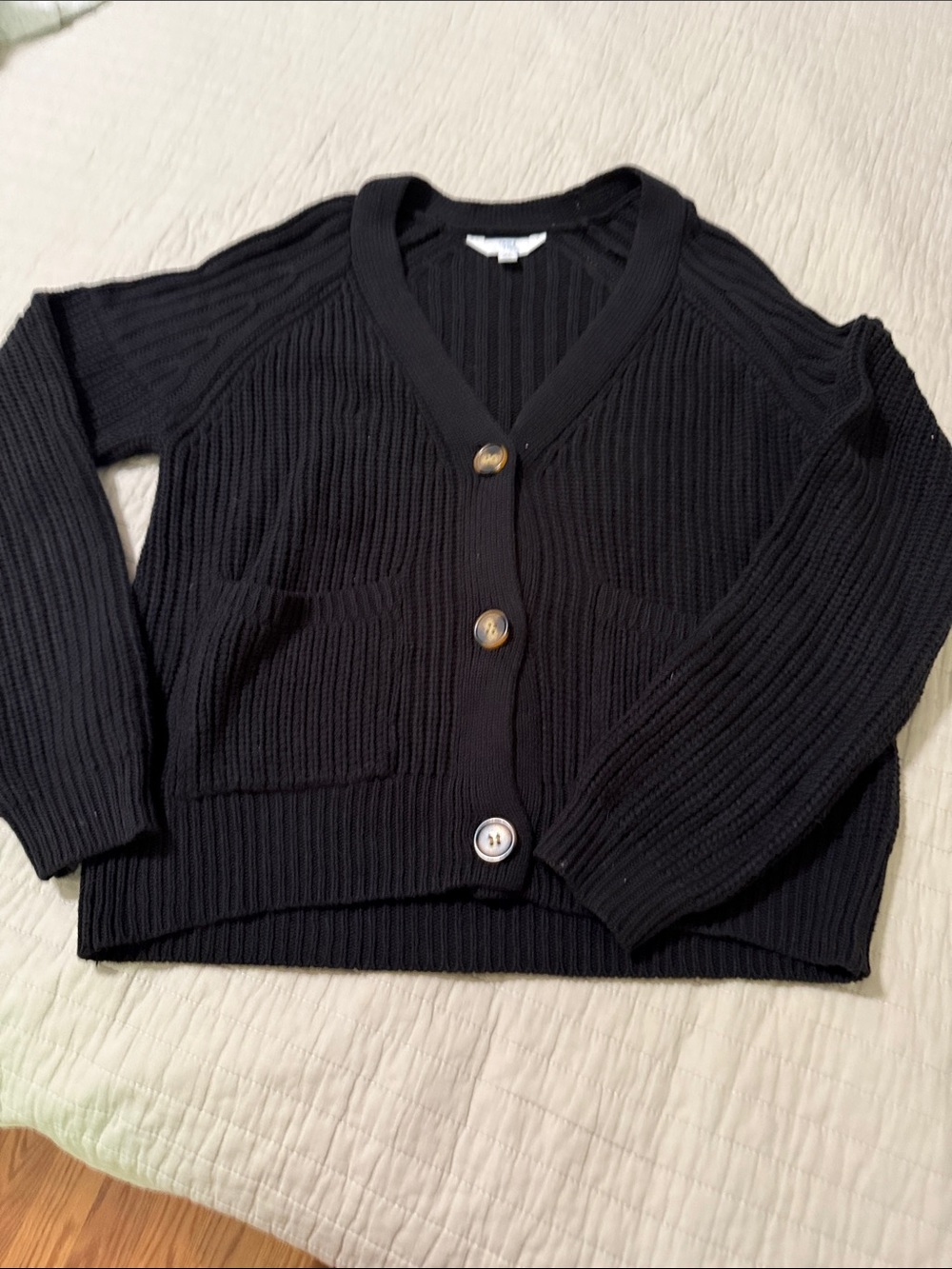 Time & Tru Classic Black Ribbed V-Neck Cardigan Sweater - Women's size XS (0/2)